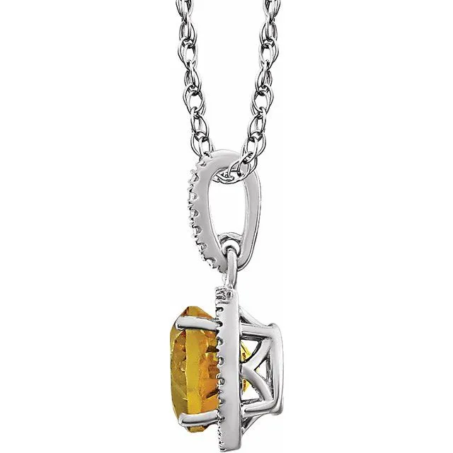 Necklaces TreasureFineJewelers Sterling Silver Citrine 01 CTW Diamond 18 Necklace