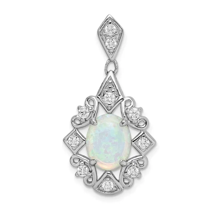 Necklaces TreasureFineJewelers Sterling Silver Created Opal and CZ Pendant Necklaces TreasureFineJewelers Sterling Silver Created Opal and CZ Pendant