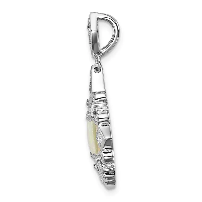 Necklaces TreasureFineJewelers Sterling Silver Created Opal and CZ Pendant
