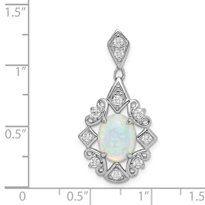 Necklaces TreasureFineJewelers Sterling Silver Created Opal and CZ Pendant