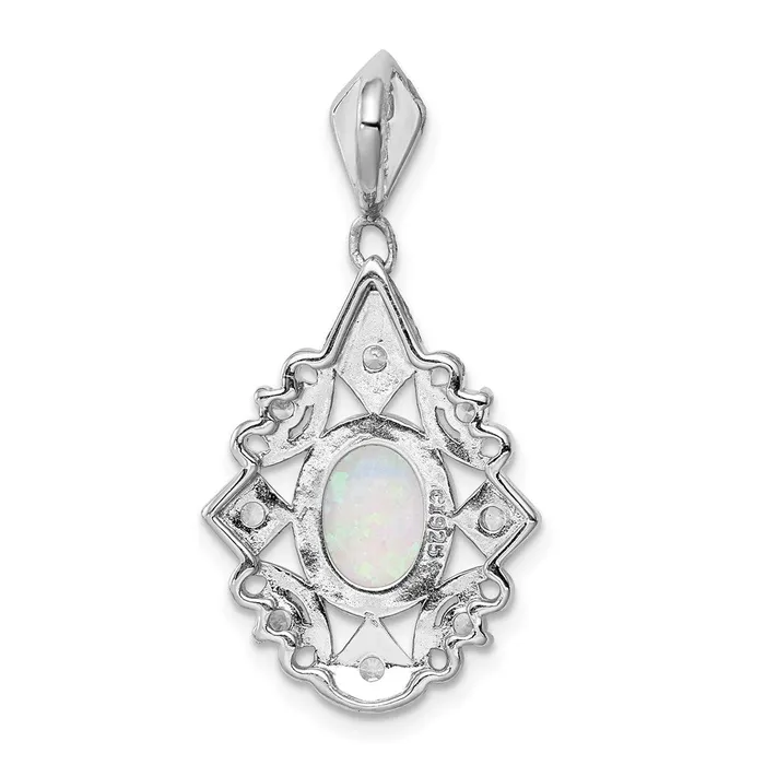 Necklaces TreasureFineJewelers Sterling Silver Created Opal and CZ Pendant