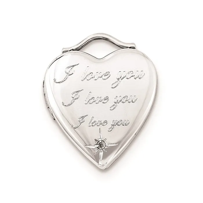 Necklaces TreasureFineJewelers Sterling Silver Diamond I Love You 20mm Heart Locket Necklaces TreasureFineJewelers Sterling Silver Diamond I Love You 20mm Heart Locket