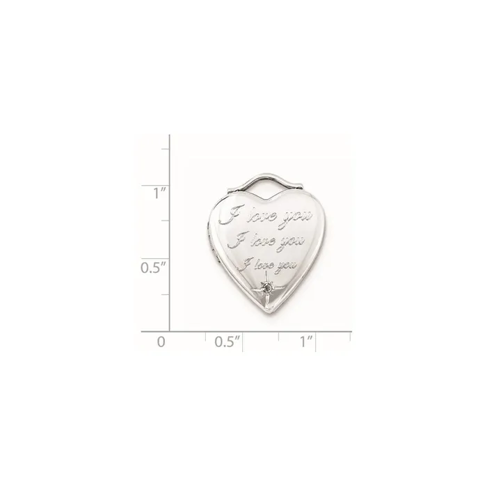 Necklaces TreasureFineJewelers Sterling Silver Diamond I Love You 20mm Heart Locket