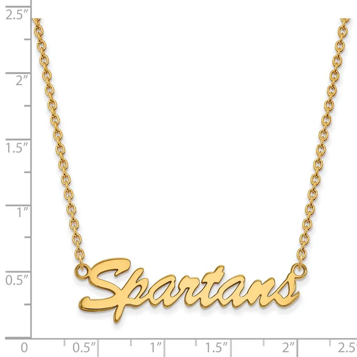 Necklaces TreasureFineJewelers Sterling Silver Goldplated Michigan State University Spartans Script Medium Pendant 18 inch Necklace