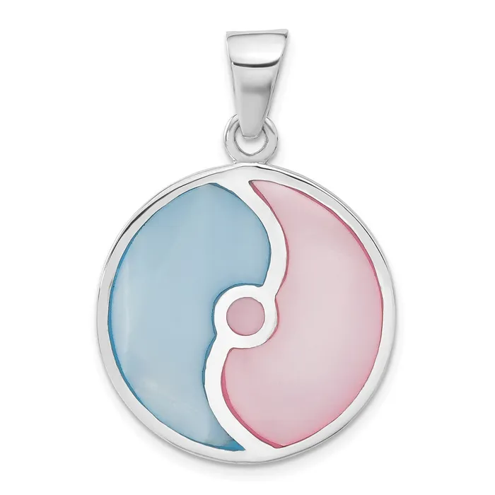 Necklaces TreasureFineJewelers Sterling Silver Pink Blue Mother of Pearl Circle Pendant Necklaces TreasureFineJewelers Sterling Silver Pink Blue Mother of Pearl Circle Pendant