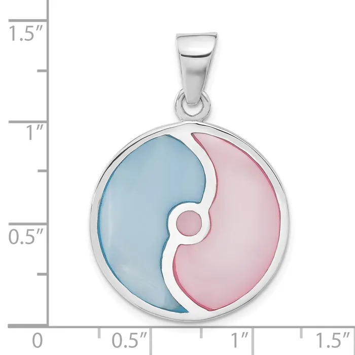 Necklaces TreasureFineJewelers Sterling Silver Pink Blue Mother of Pearl Circle Pendant