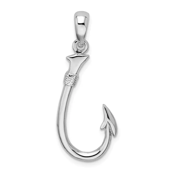 Necklaces TreasureFineJewelers Sterling Silver Polished 3D Fish Hook Pendant Necklaces TreasureFineJewelers Sterling Silver Polished 3D Fish Hook Pendant