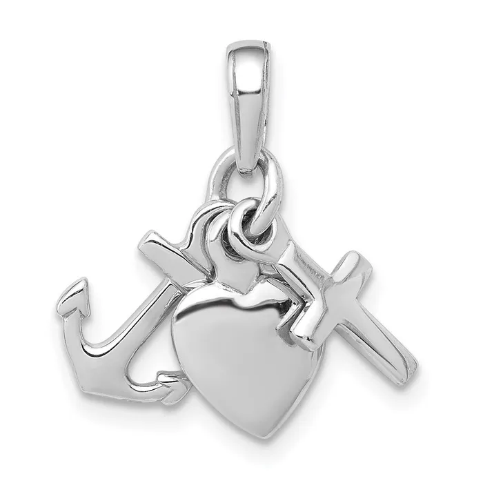 Necklaces TreasureFineJewelers Sterling Silver Polished 3D Moveable AnchorHeartCross Pendant