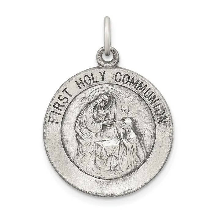Necklaces TreasureFineJewelers Sterling Silver Polished and Matte Finish Holy Communion Pendant Necklaces TreasureFineJewelers Sterling Silver Polished and Matte Finish Holy Communion Pendant