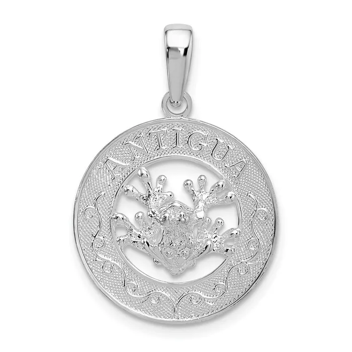 Necklaces TreasureFineJewelers Sterling Silver Polished Antigua Circle wFrog Pendant Necklaces TreasureFineJewelers Sterling Silver Polished Antigua Circle wFrog Pendant