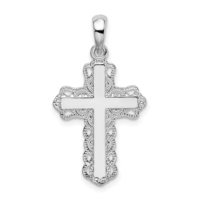 Necklaces TreasureFineJewelers Sterling Silver Polished Laceedge Cross Pendant Necklaces TreasureFineJewelers Sterling Silver Polished Laceedge Cross Pendant