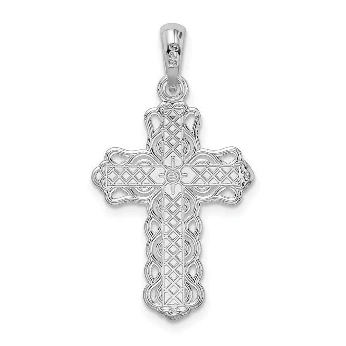 Necklaces TreasureFineJewelers Sterling Silver Polished Laceedge Cross Pendant