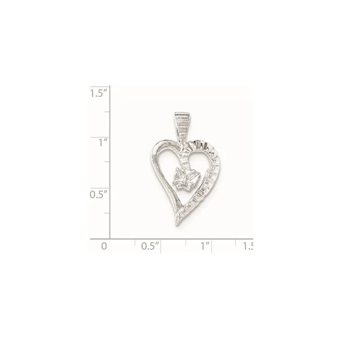 Necklaces TreasureFineJewelers Sterling Silver Polished Textured Cutout Heart Butterfly Pendant