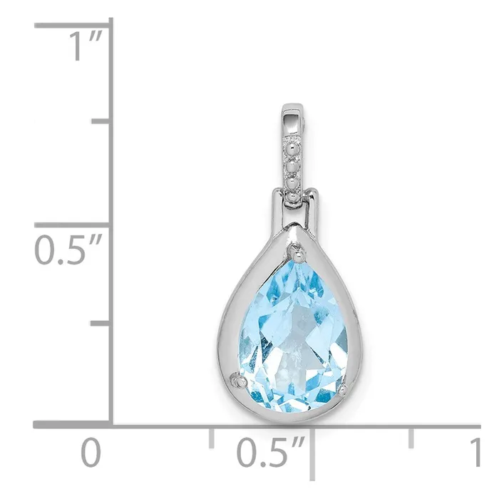 Necklaces TreasureFineJewelers Sterling Silver Rhodiumplated Blue Topaz Teardrop Pendant