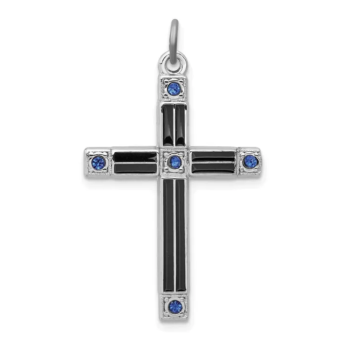 Necklaces TreasureFineJewelers Sterling Silver Rhodiumplated Enameled Blue CZ Cross Pendant Necklaces TreasureFineJewelers Sterling Silver Rhodiumplated Enameled Blue CZ Cross Pendant