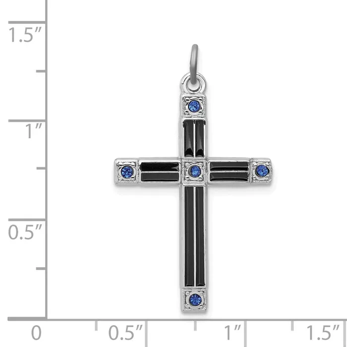 Necklaces TreasureFineJewelers Sterling Silver Rhodiumplated Enameled Blue CZ Cross Pendant