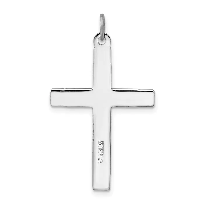 Necklaces TreasureFineJewelers Sterling Silver Rhodiumplated Enameled Blue CZ Cross Pendant