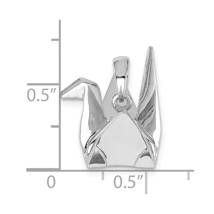 Necklaces TreasureFineJewelers Sterling Silver Rhodiumplated Origami Crane Pendant