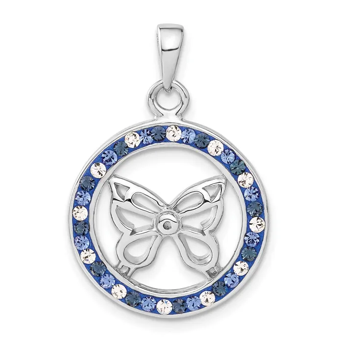 Necklaces TreasureFineJewelers Sterling Silver Rhodium Plated Stellux Crystal Butterfly Pendant Necklaces TreasureFineJewelers Sterling Silver Rhodium Plated Stellux Crystal Butterfly Pendant