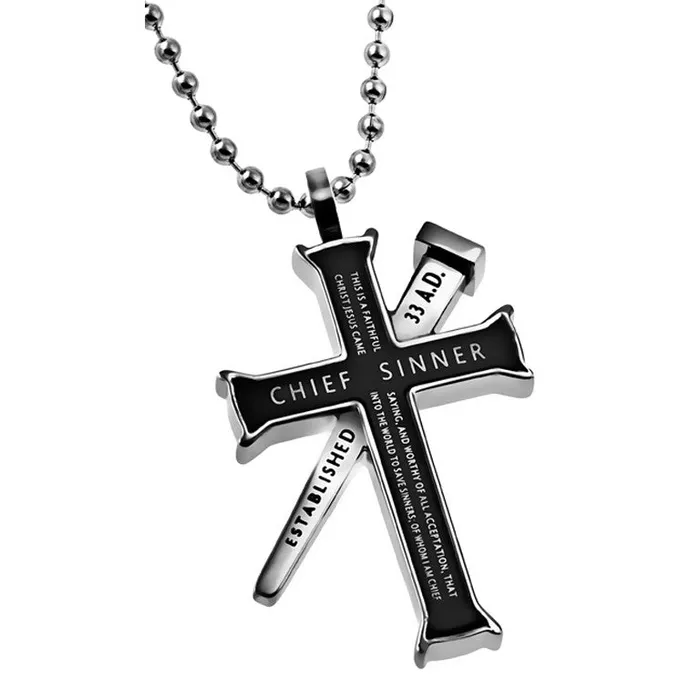 North Arrow Shop Necklaces 1 TIMOTHY 115 Black Cross and Nail Necklace with Bible Verse Stainless Steel North Arrow Shop Necklaces 1 TIMOTHY 115 Black Cross and Nail Necklace with Bible Verse Stainless Steel