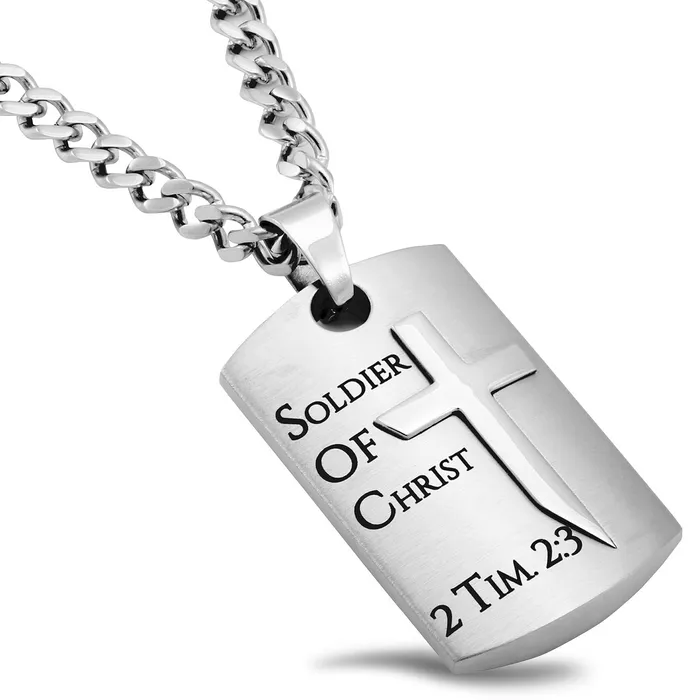 North Arrow Shop Necklaces 2 Timothy 23 Dog Tag Cross Sword Necklace with Steel Curb Chain North Arrow Shop Necklaces 2 Timothy 23 Dog Tag Cross Sword Necklace with Steel Curb Chain