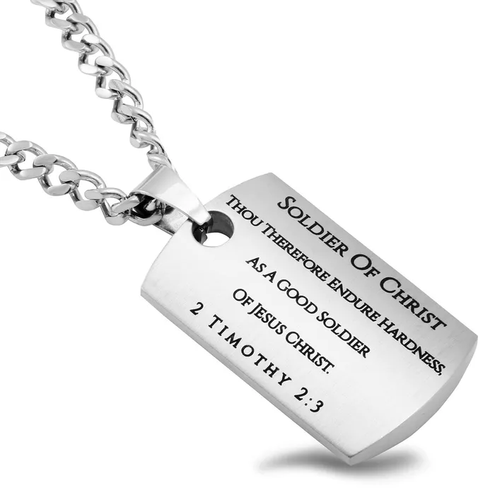 North Arrow Shop Necklaces 2 Timothy 23 Dog Tag Cross Sword Necklace with Steel Curb Chain North Arrow Shop Necklaces 2 Timothy 23 Dog Tag Cross Sword Necklace with Steel Curb Chain