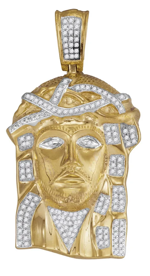North Arrow Shop Necklaces Diamond and 10K Gold Jesus Piece Pendant for Men with Diamond Stones 38 Cttw North Arrow Shop Necklaces Diamond and 10K Gold Jesus Piece Pendant for Men with Diamond Stones 38 Cttw