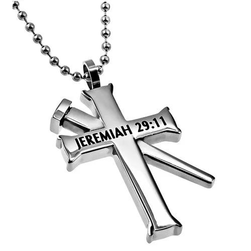 North Arrow Shop Necklaces JEREMIAH 2911 Cross and Nail Necklace with Bible Verse Stainless Steel North Arrow Shop Necklaces JEREMIAH 2911 Cross and Nail Necklace with Bible Verse Stainless Steel