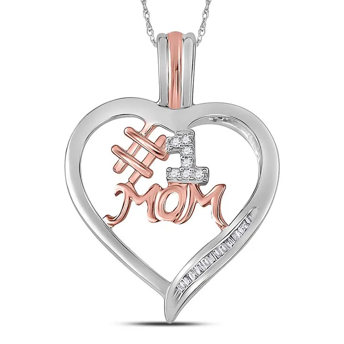 North Arrow Shop Necklaces Rose Gold Plated Sterling Silver 1 MOM Heart Pendant with Stones 110 Cttw North Arrow Shop Necklaces Rose Gold Plated Sterling Silver 1 MOM Heart Pendant with Stones 110 Cttw