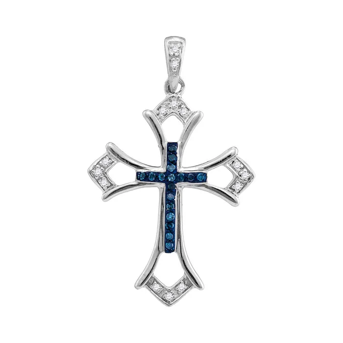 North Arrow Shop Necklaces Sterling Silver Cross Pendant with Blue Stones 110 Cttw North Arrow Shop Necklaces Sterling Silver Cross Pendant with Blue Stones 110 Cttw