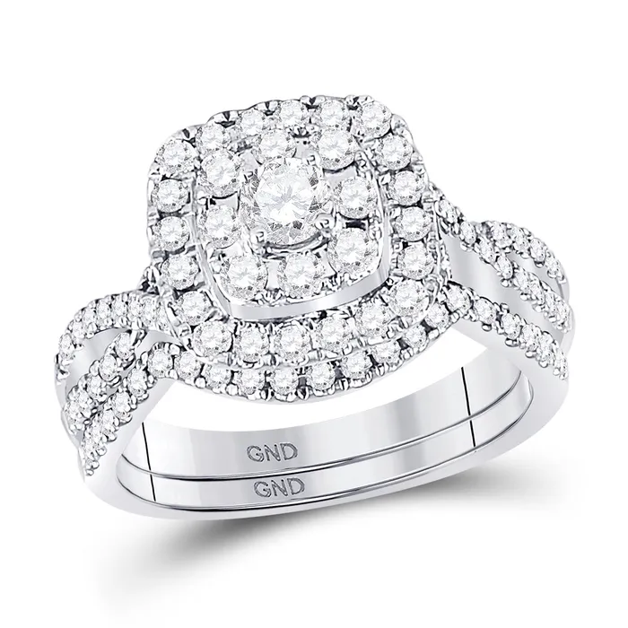 North Arrow Shop Rings 14kt white gold womens round diamond halo bridal wedding engagement ring band set 100 cttw118469 North Arrow Shop Rings 14kt white gold womens round diamond halo bridal wedding engagement ring band set 100 cttw118469