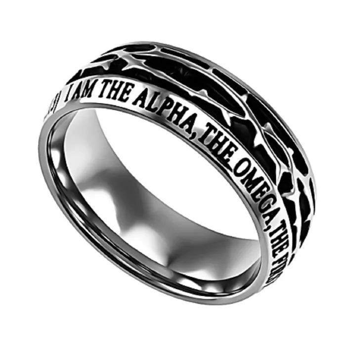 North Arrow Shop Rings ALPHA AND OMEGA Revelation 2213 Mens Crown Of Thorns Ring Stainless Steel North Arrow Shop Rings ALPHA AND OMEGA Revelation 2213 Mens Crown Of Thorns Ring Stainless Steel
