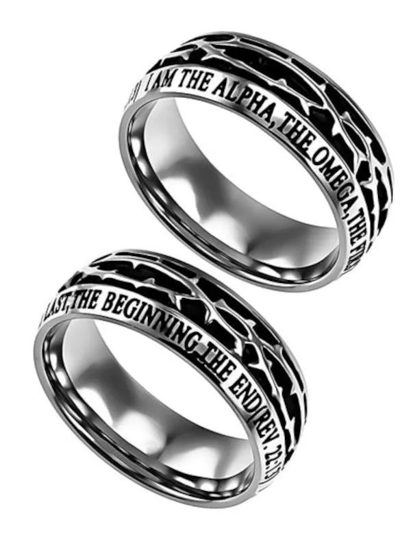 North Arrow Shop Rings ALPHA AND OMEGA Revelation 2213 Mens Crown Of Thorns Ring Stainless Steel North Arrow Shop Rings ALPHA AND OMEGA Revelation 2213 Mens Crown Of Thorns Ring Stainless Steel