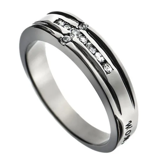 North Arrow Shop Rings WOMAN OF GOD Promise Ring Bible Verse with CZ Cross Stainless Steel North Arrow Shop Rings WOMAN OF GOD Promise Ring Bible Verse with CZ Cross Stainless Steel