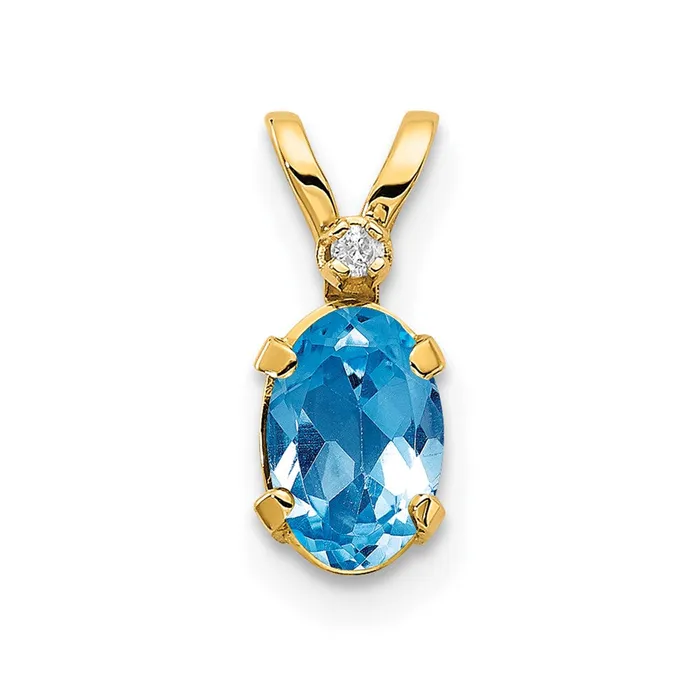 PreStyled Sets TreasureFineJewelers 14k Yellow Gold Diamond Blue Topaz Birthstone Pendant