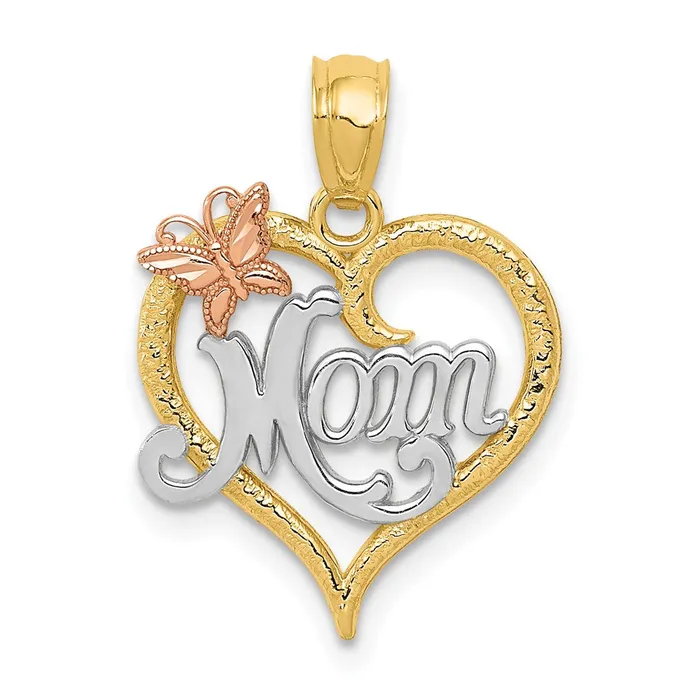 Rings 14k Twotone wWhite Rhodium MOM Heart Pendant TreasureFineJewelers