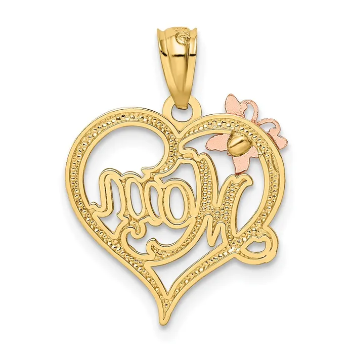 Rings 14k Twotone wWhite Rhodium MOM Heart Pendant TreasureFineJewelers