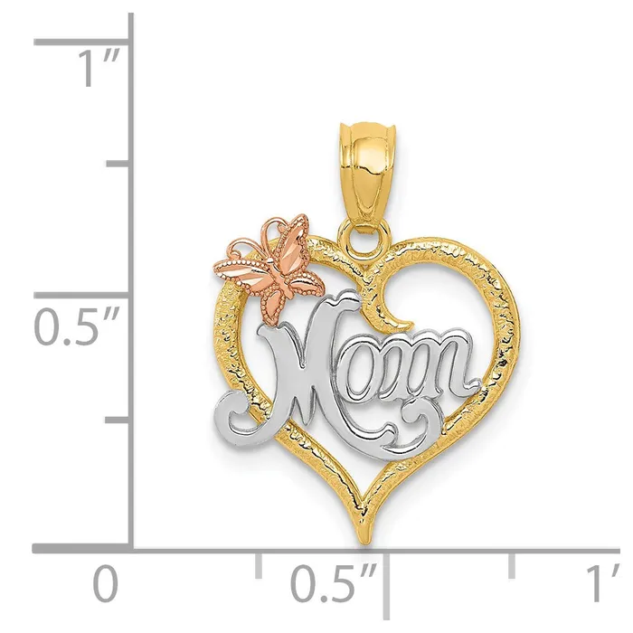 Rings 14k Twotone wWhite Rhodium MOM Heart Pendant TreasureFineJewelers