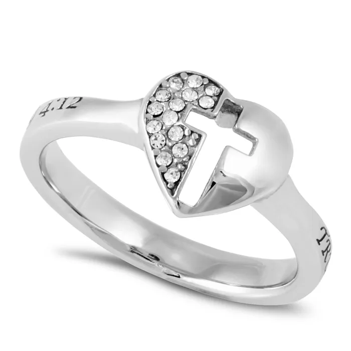 Rings North Arrow Shop 1 TIMOTHY 412 Ring with Bible Verse Heart and Lock in Stainless Steel