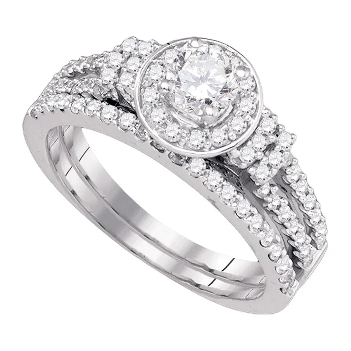 Rings North Arrow Shop 14kt white gold womens round diamond halo bridal wedding engagement ring band set 100 cttw72555 Rings North Arrow Shop 14kt white gold womens round diamond halo bridal wedding engagement ring band set 100 cttw72555