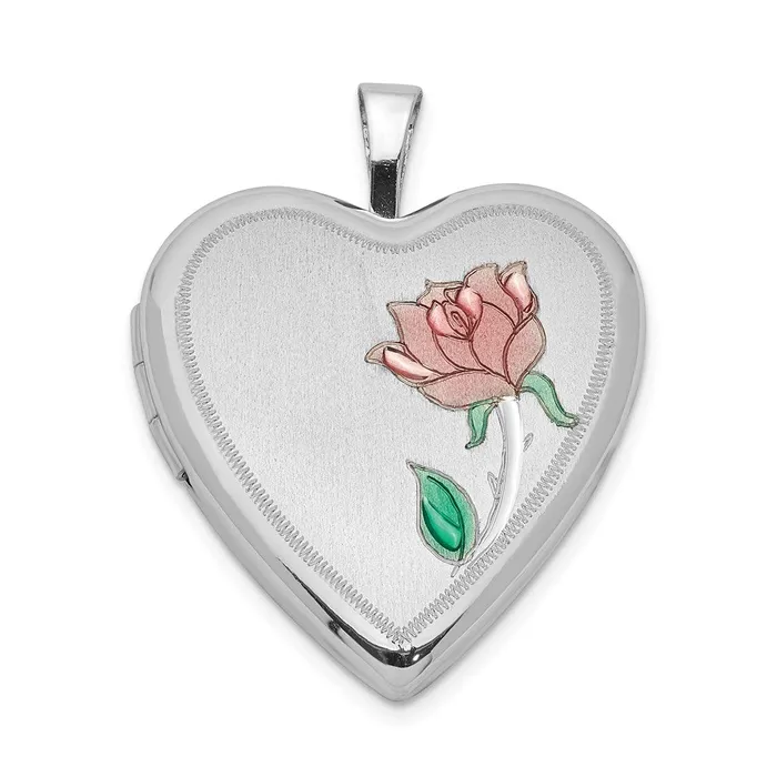 Rings Sterling Silver Rhodiumplated Satin 20mm Enameled Rose Heart Locket TreasureFineJewelers Rings Sterling Silver Rhodiumplated Satin 20mm Enameled Rose Heart Locket TreasureFineJewelers