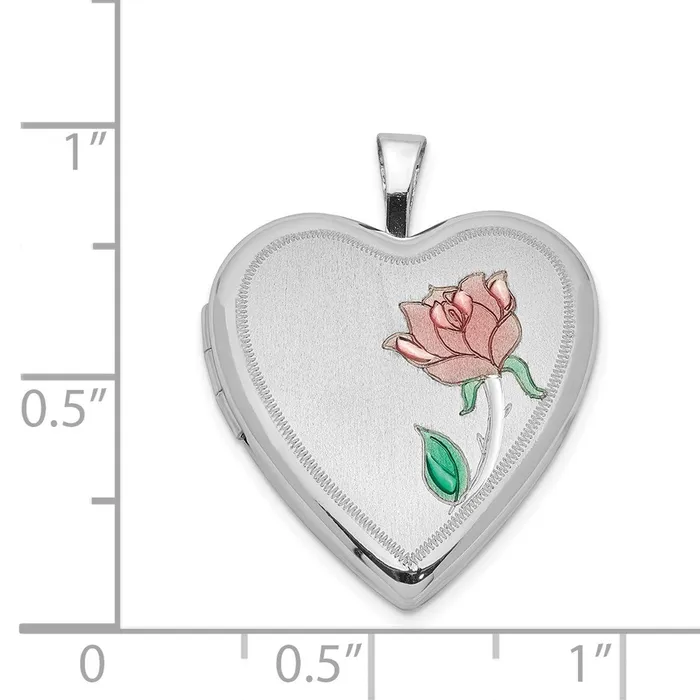 Rings Sterling Silver Rhodiumplated Satin 20mm Enameled Rose Heart Locket TreasureFineJewelers