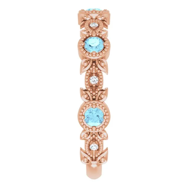 Rings TreasureFineJeweler 14K Rose Natural Aquamarine 03 CTW Natural Diamond Leaf Ring