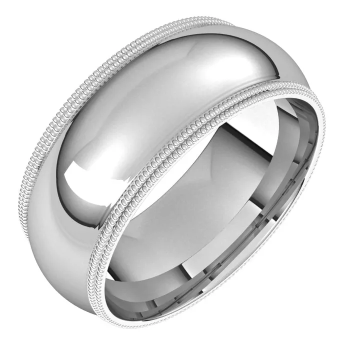 Rings TreasureFineJewelers 10K White Gold 8 mm double milgrain half round comfort fit Wedding Band Rings TreasureFineJewelers 10K White Gold 8 mm double milgrain half round comfort fit Wedding Band