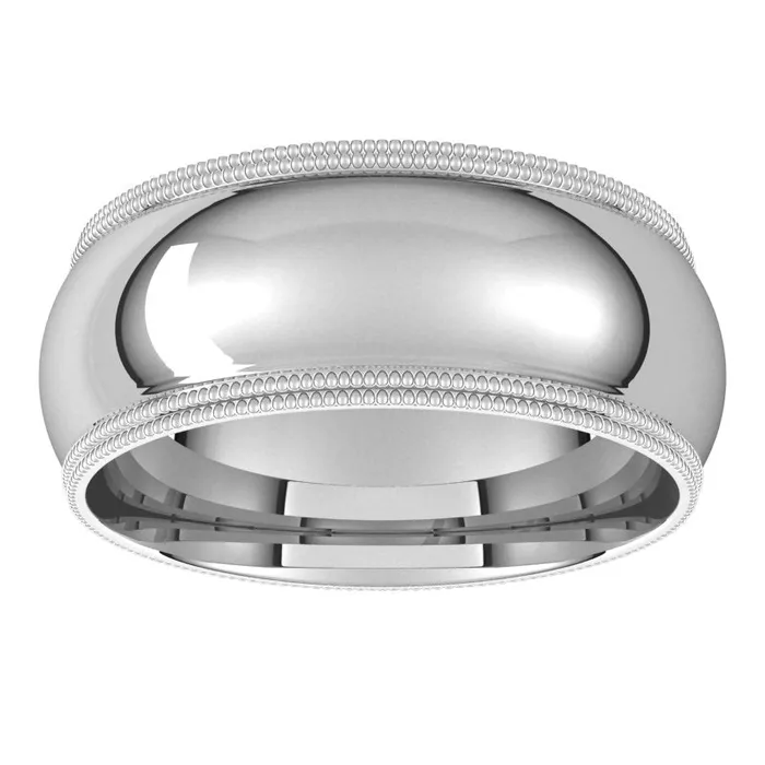Rings TreasureFineJewelers 10K White Gold 8 mm double milgrain half round comfort fit Wedding Band