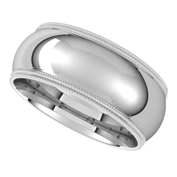 Rings TreasureFineJewelers 10K White Gold 8 mm double milgrain half round comfort fit Wedding Band