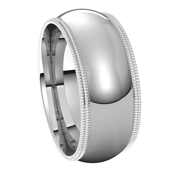 Rings TreasureFineJewelers 10K White Gold 8 mm double milgrain half round comfort fit Wedding Band