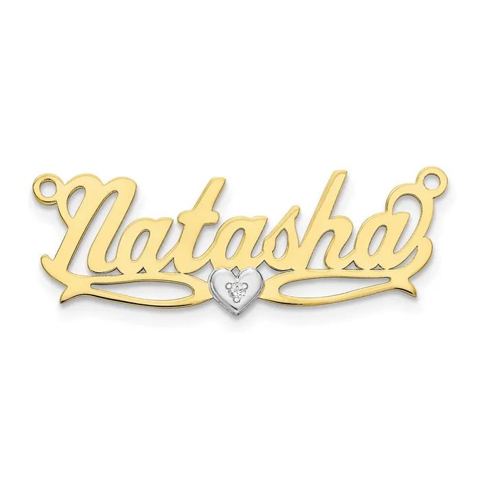 Rings TreasureFineJewelers 10KY Twotone 3D with Heart Diamond Name Plate