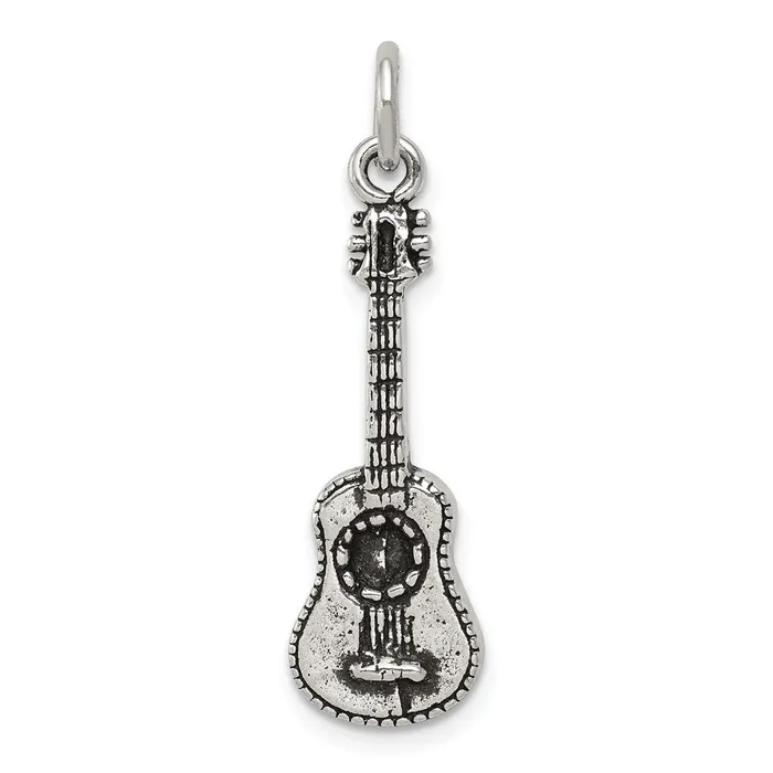 Rings TreasureFineJewelers Sterling Silver Antiqued Acoustic Guitar Charm