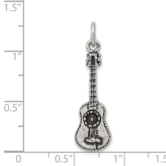 Rings TreasureFineJewelers Sterling Silver Antiqued Acoustic Guitar Charm